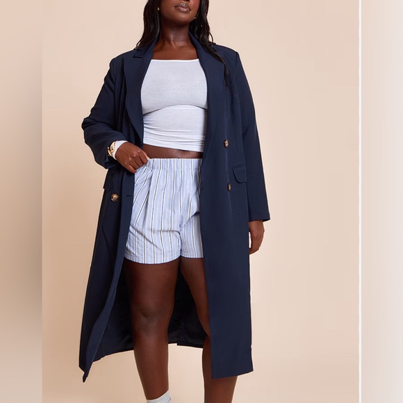 PrettyLittleThing Plus Navy Blue Maxi Length Duster Coat - Picture 2 of 3